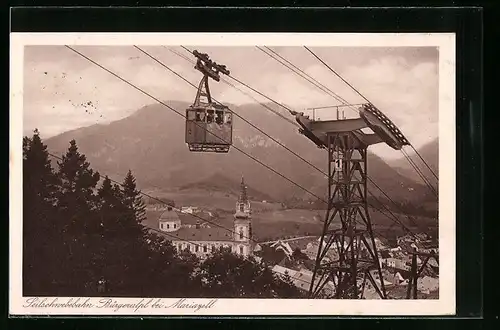 AK Mariazell, Ortsansicht mit Bürgeralpe-Schwebebahn