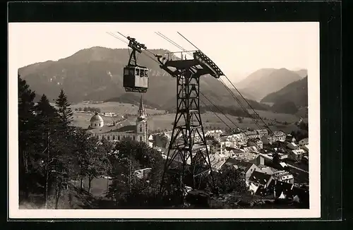AK Mariazell, Ortsansicht mit Schwebebahn zur Bürgeralpe