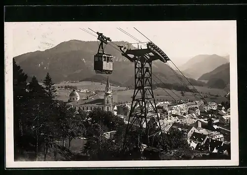 AK Mariazell, Teilansicht mit Bürgeralpe-Schwebebahn