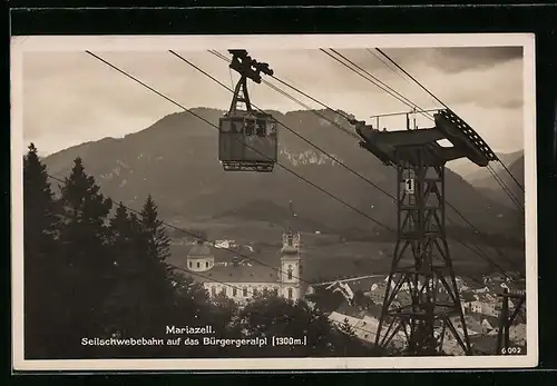 AK Mariazell, Teilansicht und Bürgeralpe-Seilschwebebahn