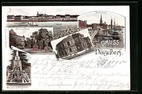 Lithographie Düsseldorf, Rhein-Werft, Theater und Cornelius-Platz