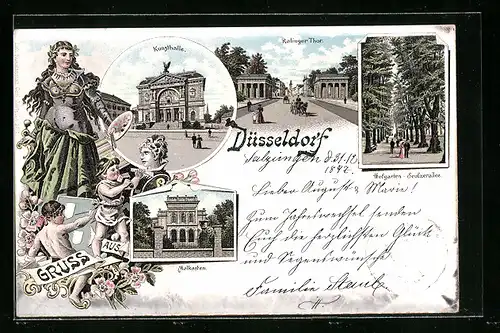 Lithographie Düsseldorf, Kunsthalle, Ratinger Tor und Hofgarten-Seufzerallee