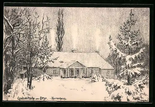 Künstler-AK Godomitsche am Styr, Herrenhaus
