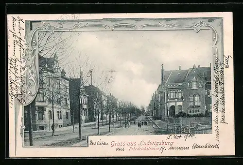 AK Ludwigsburg, Partie in der Friedrichstrasse, mit Kindergruppe