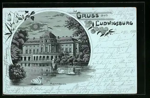 Mondschein-Lithographie Ludwigsburg, Schloss Monrepos