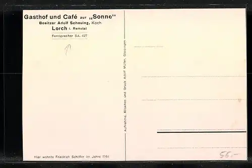 AK Lorch i. Remstal, Gasthof und Café zur Sonne von Adolf Scheuing