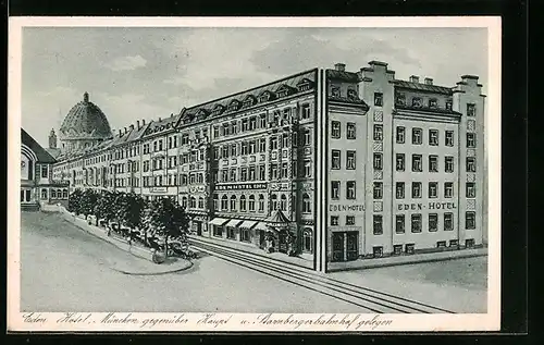 AK München, Eden Hotel gegenüber Haupt- und Starnbergerbahnhof