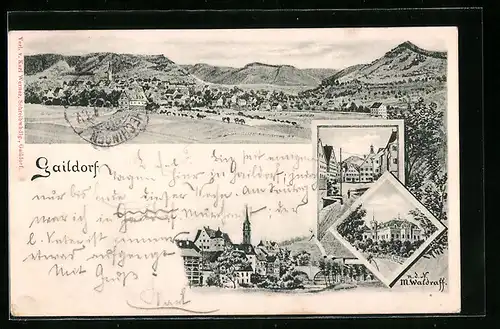 AK Gaildorf, Strassenpartie im Ort, Schloss, Panorama