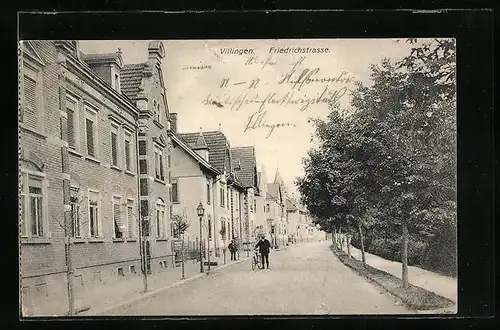 AK Villingen, Friedrichstrasse mit Radfahrer