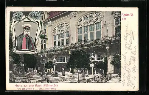 AK Berlin, Kaiser-Wilhelm-Zelt, In den Zelten 2, Terrasse, Gasthaus