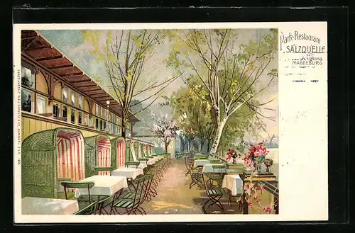 Lithographie Magdeburg, Park-Restaurant Salzquelle