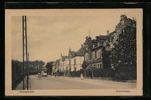 AK Gonsenheim, Kaiserstrasse mit Strassenbahn