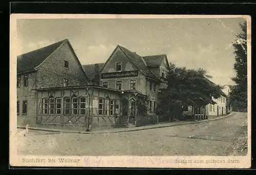 AK Buchfart bei Weimar, Strassenpartie mit Gasthof zum goldenen Stern