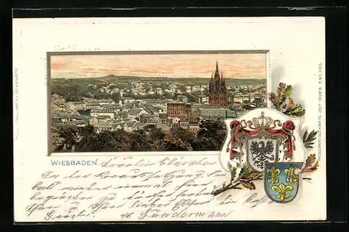 Passepartout-Lithographie Wiesbaden, Teilansicht aus der Vogelschau