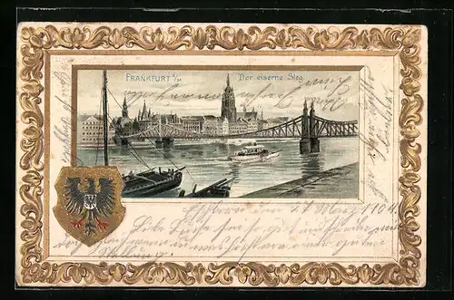 Passepartout-Lithographie Alt-Frankfurt, Der eiserne Steg, Wappen