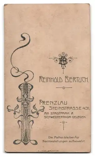 Fotografie R. Bertuch, Prenzlau, Steinstr. 431, Portrait charmanter Mann mit Schnurrbart