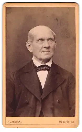 Fotografie H. Jaenücke, Magdeburg, Kaiserstr. 94, Portrait stattlicher Herr mit Fliege im Jackett