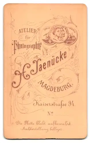 Fotografie H. Jaenücke, Magdeburg, Kaiserstr. 94, Portrait stattlicher Herr mit Fliege im Jackett