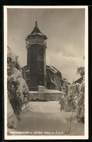 AK Schneeberg / Erzgeb., Keilberturm im Winterglanz