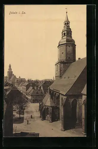 AK Döbeln i. Sa., Teilansicht mit Kirche