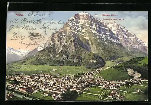 AK Glarus, Panorama mit Glärnisch aus der Luft gesehen