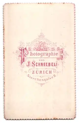 Fotografie J. Schneebeli, Zürich, Storchengasse 8, Portrait charmanter junger Mann mit Oberlippenbart