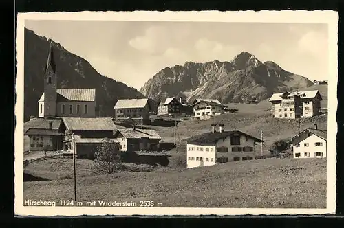 AK Hirschegg, Teilansicht mit Kirche und Widderstein