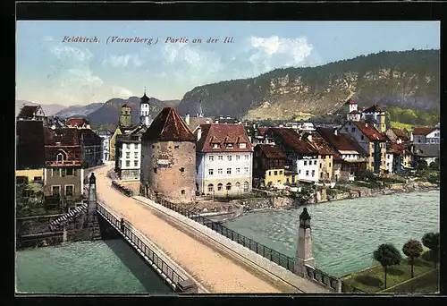 AK Feldkirch, Partie an der Ill mit Brücke