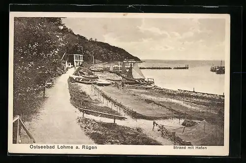 AK Lohme / Rügen, Strand mit Hafen
