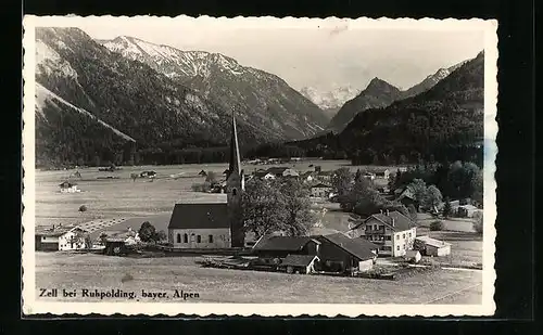 AK Zell bei Ruhpolding, Gesamtansicht mit Kirche