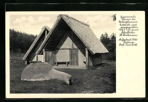 AK Oerlinghausen, Germanisches Haus, Aussenansicht mit Kochstelle