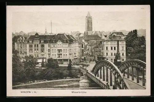 AK Minden i. W., Stadt mit Weserbrücke
