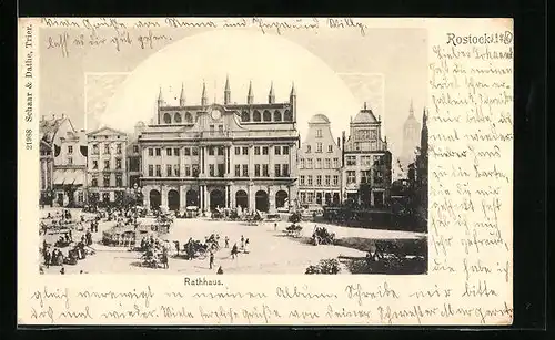 AK Rostock, Marktplatz mit Rathaus