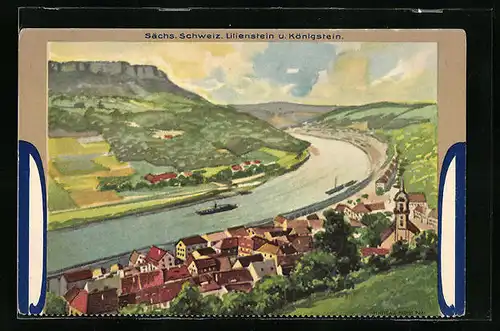 AK Lilienstein / Sächs. Schweiz, Gesamtansicht mit Königstein