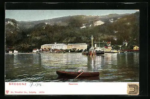 AK Bregenz, Blick vom Bodensee auf die Kasernen