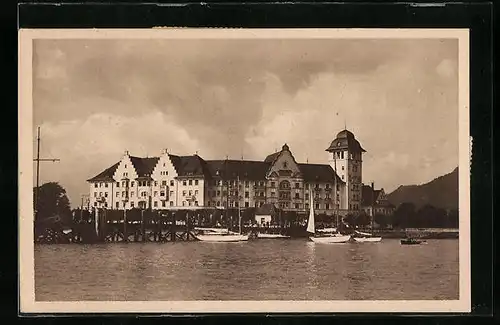 AK Lochau, Blick zum Strand-Palast-Hotel vom Wasser aus gesehen