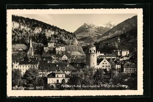 AK Feldkirch, Stadtansicht mit Gurtisspitze