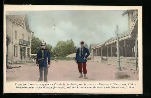 AK Münster, Deutsch-französische Grenze Schlucht auf der Strasse von Münster nach Gérardmer mit Soldaten