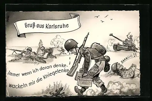 Künstler-AK Karlsruhe, Soldaten der Bundeswehr mit Gewehren