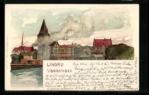 Künstler-AK Fritz Voellmy: Lindau i. Bodensee, Uferpartie