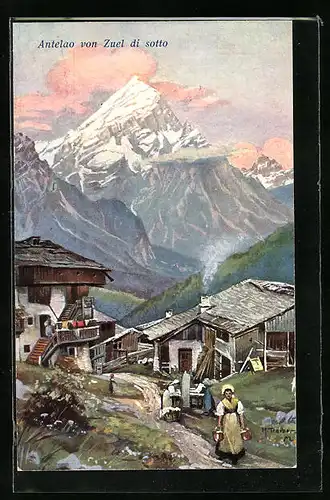 Künstler-AK Hans Treiber: Cortina d`Ampezzo, Antelao von Zuel di sotto