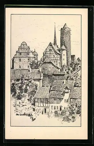 Künstler-AK Otto Ubbelohde: Schlitz /Hessen, Ortspartie