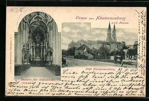 AK Klosterneuburg, Stiftskirche, Aussen- und Innenansicht