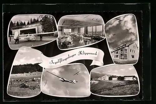 AK Klippeneck, Hotel-Gasthaus Klippeneck, Innenansicht, Flugzeuge in der Luft