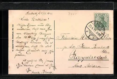 AK Rastatt, Kaiserstrasse und Postamt