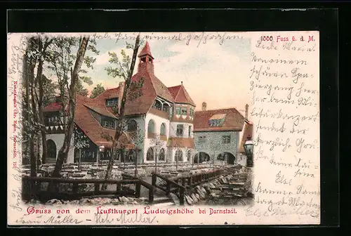 Lithographie Ludwigshöhe bei Darmstadt, Gasthaus Ludwigshöhe