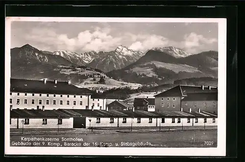 AK Sonthofen, Karpathenkaserne, Gebäude der 9. Komp. Baracke der 16. Komp. und Stabsgebäude