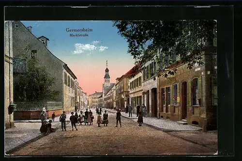 AK Germersheim, Marktstrasse mit Kindern
