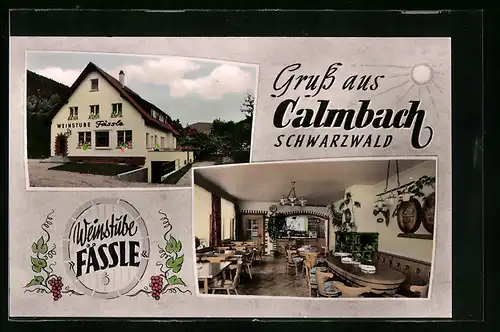 AK Calmbach /Schwarzwald, Gasthaus Weinstübe Fässle, Innenansicht