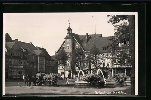 AK Schleusingen, Marktplatz und Gasthaus Weisses Ross mit Zigarrengeschäft